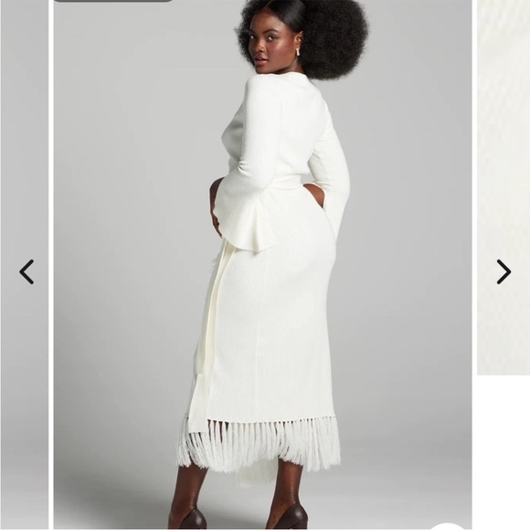 Gabrielle Union Off White Cream Sweater Wrap V-Neck Midi Dress Women’s Small - Picture 2 of 8